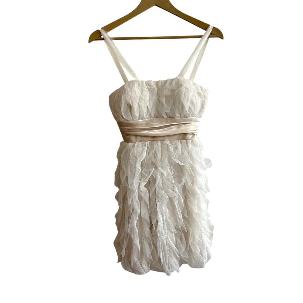 Vintage Y2K Jump Girl 3/4 White Ruffle Babydoll Mini Dress Ribbon Bow Tie Back